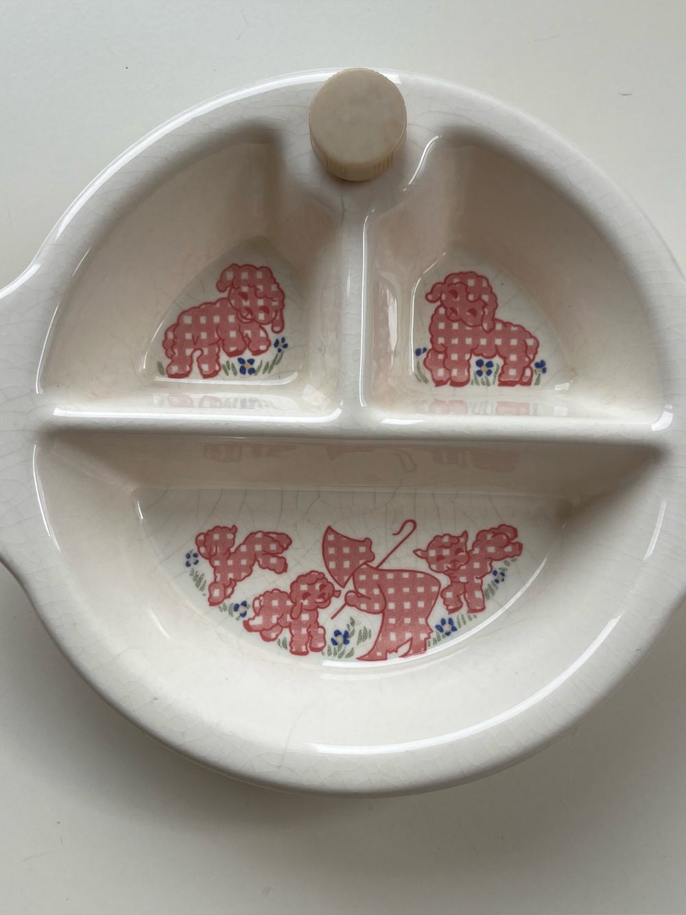 Vintage Baby Serving Dish-Pink Gingham